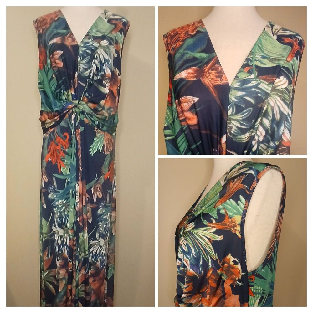 Soft Surroundings Sz L Stretch Floral Paradise Island Maxi Dress Sleeveless EUC